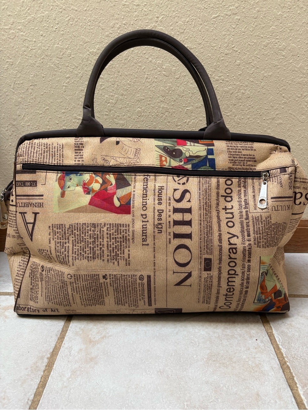 Retro Newspaper Print Weekender  Travel Bag - Excellent Condition!